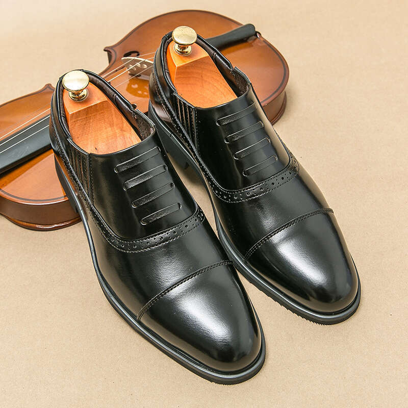 Men's large-sized new casual fashionable men's pointed lace up shoes, trendy business leather shoes