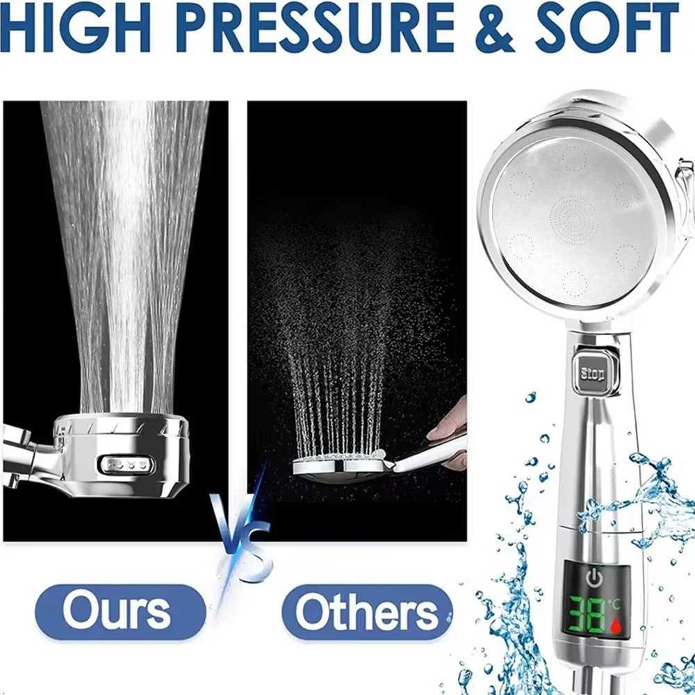 High Pressure Handheld Bathro Shower Water Saving Shower Pressuri Adjustable Spray LED Digital Temperature Display Y251103qw