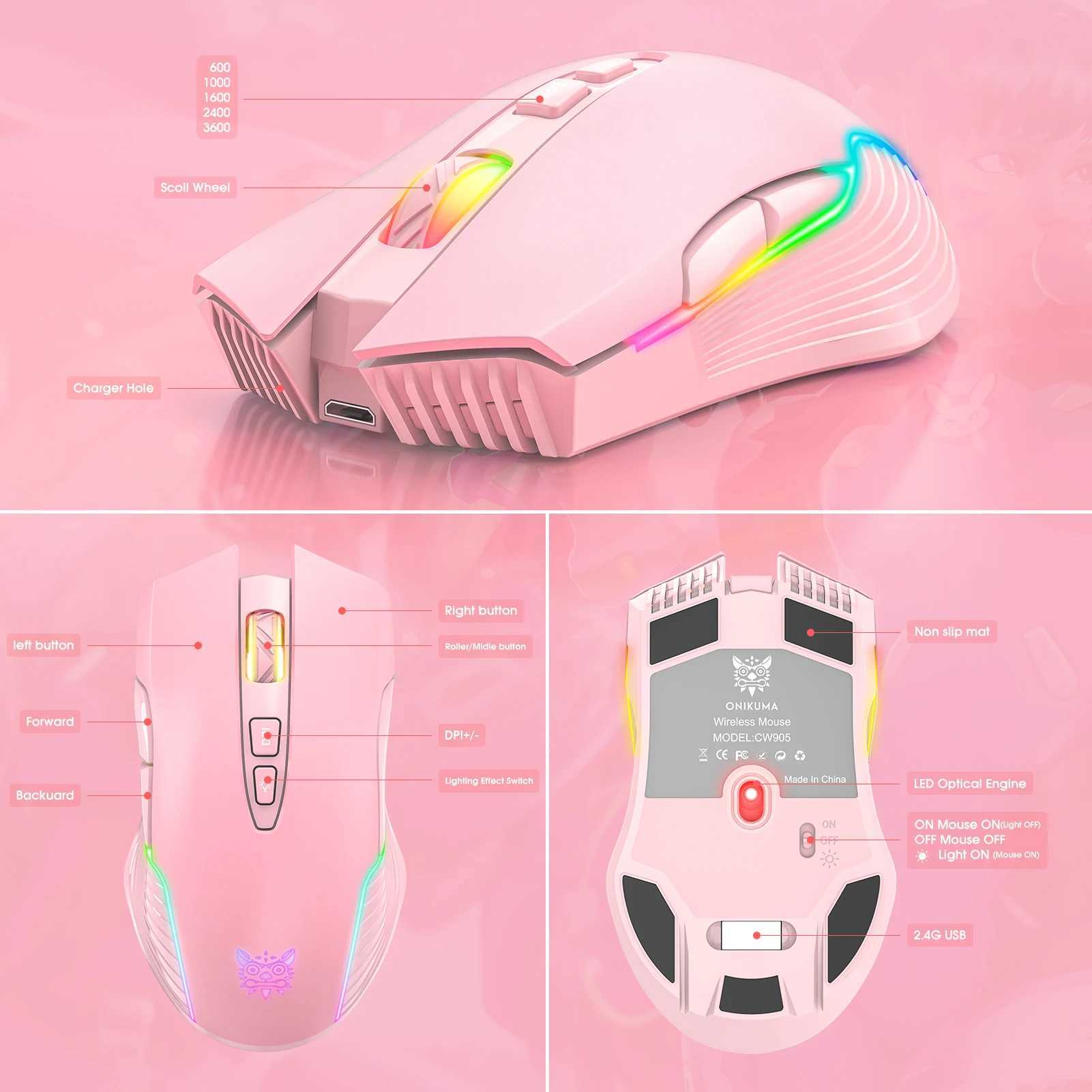 ONIKUMA CW905 Wired Gaming Mouse 6 Levels Adjustable DPl 7 Programmable Buttons 7 RGB Lighting Modes Ergonomic Mice for Pc Gamer D260327