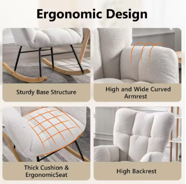 Nursery Rocking Chair Teddy Upholstered Glider Rocker Rocking Accent Chair Padded Seat with High Backrest Armchair Comf