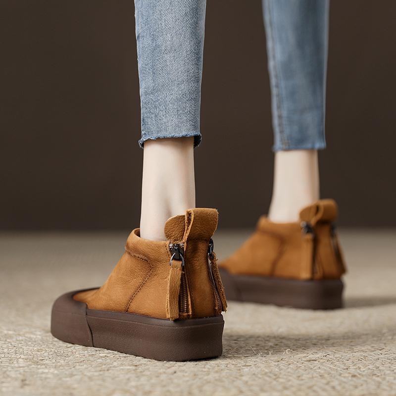 Women Casual Shoes:Thick Sole High-top Early Spring New Product Soft Retro Style Versatile,Khaki/Grey/Yellow,