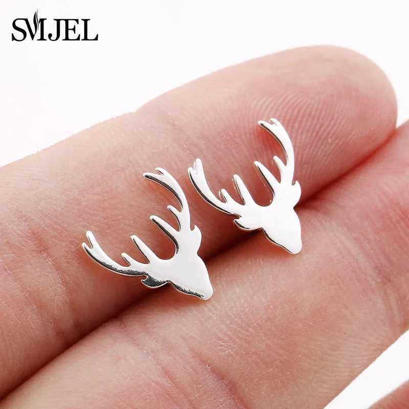 Cute Deer Head Stud Earrings Black for Women Fashion Deer Horn Earings Stainless Steel Christmas Jewelry Girls Piercing Gift C251103