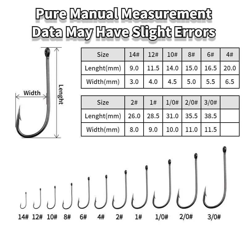 50pcs Long Shank Fishing Hooks Saltwater Fresh Water Circled Fishhooks High Carbon Steel Having Barbs Offshore Angling Lure Z250402
