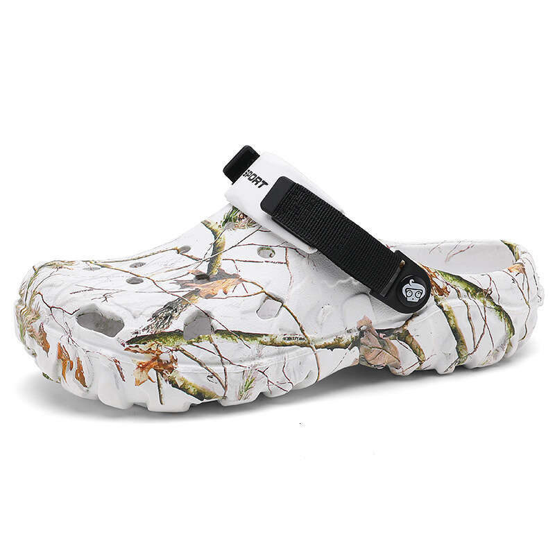 Men's summer travel hollowed out beach shoes in large size, breathable thick soled, perforated shoes, two on, with toe caps, casual sandals