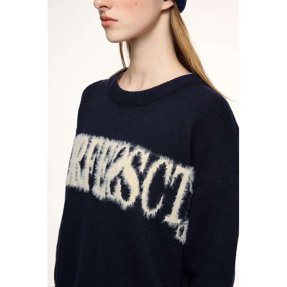 Unisex American Letter Jacquard Pullover Trendy Streetwear Loose Knitted Sweater
