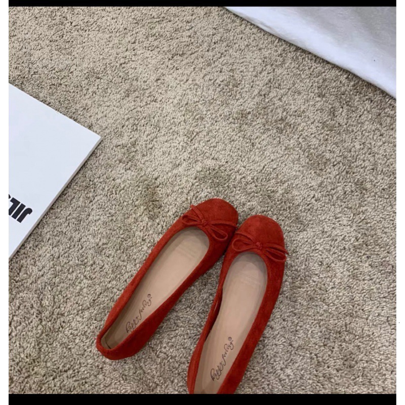 2024 Summer New Fashionable Versatile Butterfly Bow Shallow Mouth Flat Bottom Small Red Single Shoes 241206