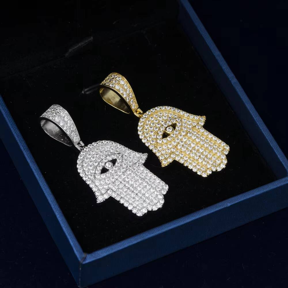 925 Sterling Silver Evileye Hamsa Hand Pendant Jewelry Moissanite Diamond Pendant