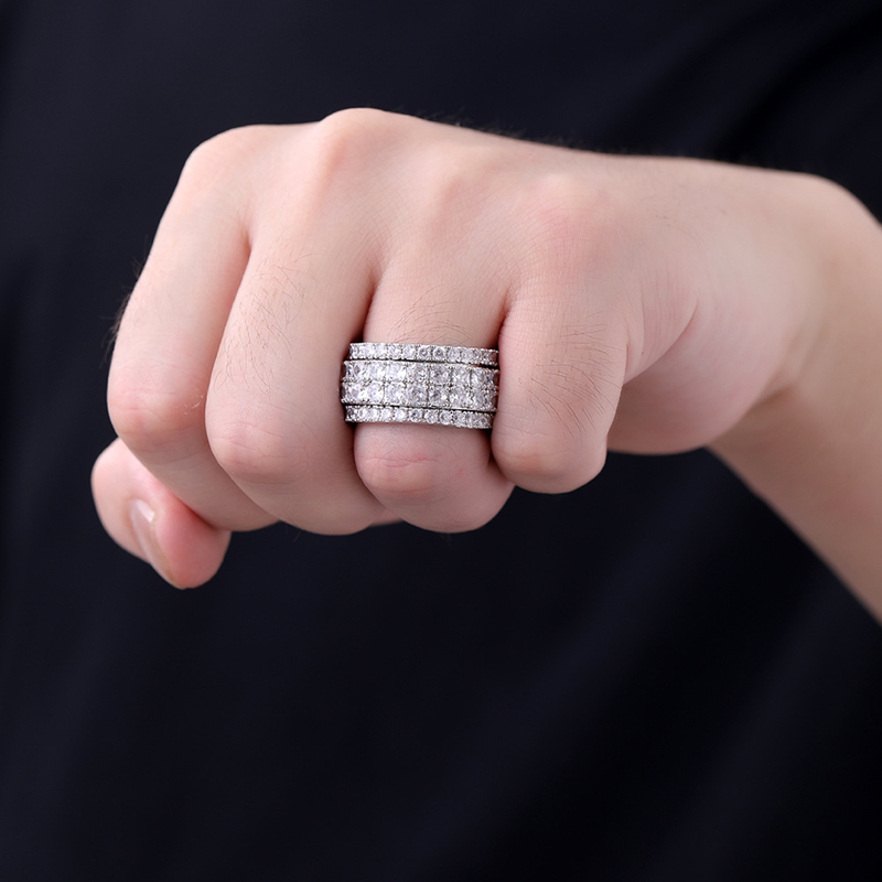 Jewelry Ring Design Personalized Light Luxury Row Diamonds Jewelry Set with Densely Packed Zirconias Trendy Two-Piece Collection Glamorous Metallic Fi