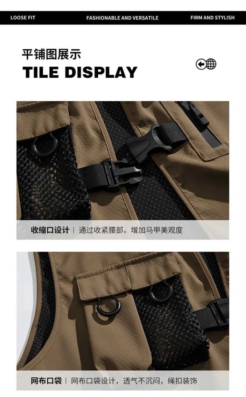 New outdoor four-season tooling fishing vest loose functional pocket waterproof sleeveless vest jacket men X250403
