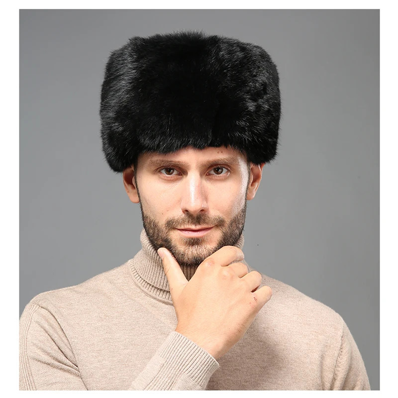 Winter Outdoor Man Rabbit Fur Hat Natural Warm Rabbit Fur Bomber Hats Male Quality 100 Genuine Rabbit Fur Caps 251103