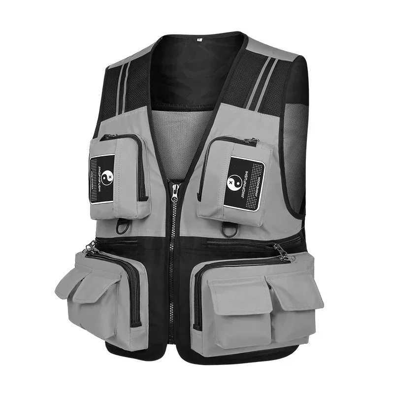 Fishing Vest Detachable Multiple Pockets Breathable Grid Mesh Comfortable Wear-Resisting with Reflective Stripe X250403