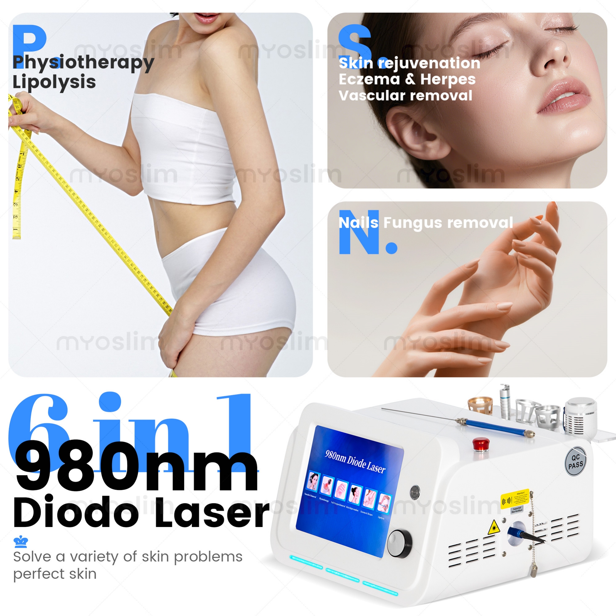 6 In 1 980nm Diode Laser Multifunction Machine Vascular Removal Skin Rejuvenation Fat Dissolving Nail Fungus Treatment Equipment For Beauty Salon