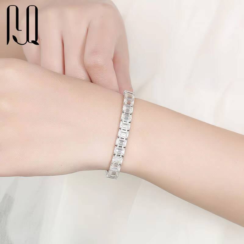 PYQ 35mm 57mm Emerald Cut 925 Sterling Silver Moissanite Bracelet PT950 Plated Women Jewelry Gemstone Moissanite Tennis Chain