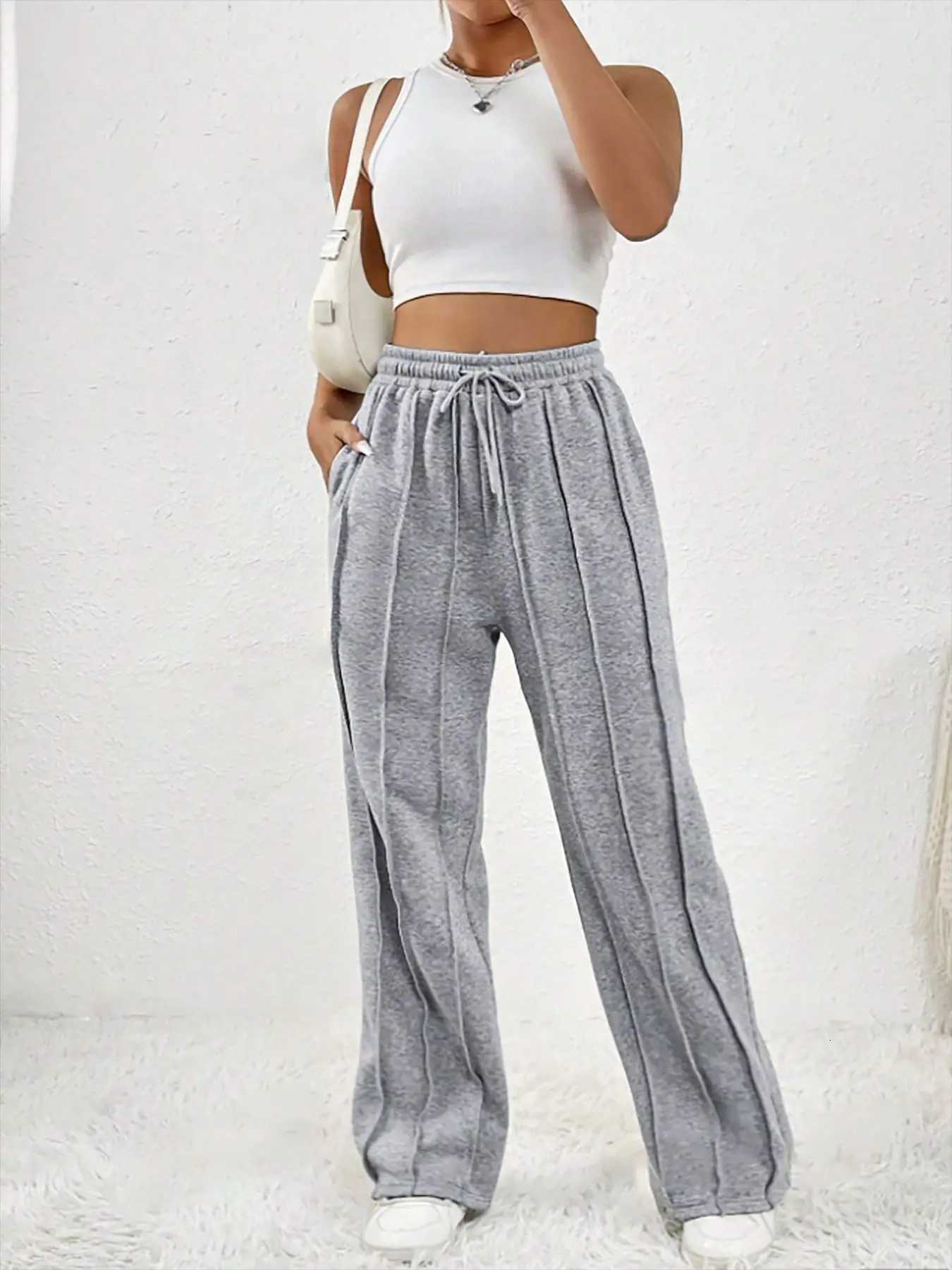 European and American womens casual fashion sweatpants with drawstring vertical stripes straight leg sports pants for womenT251103
