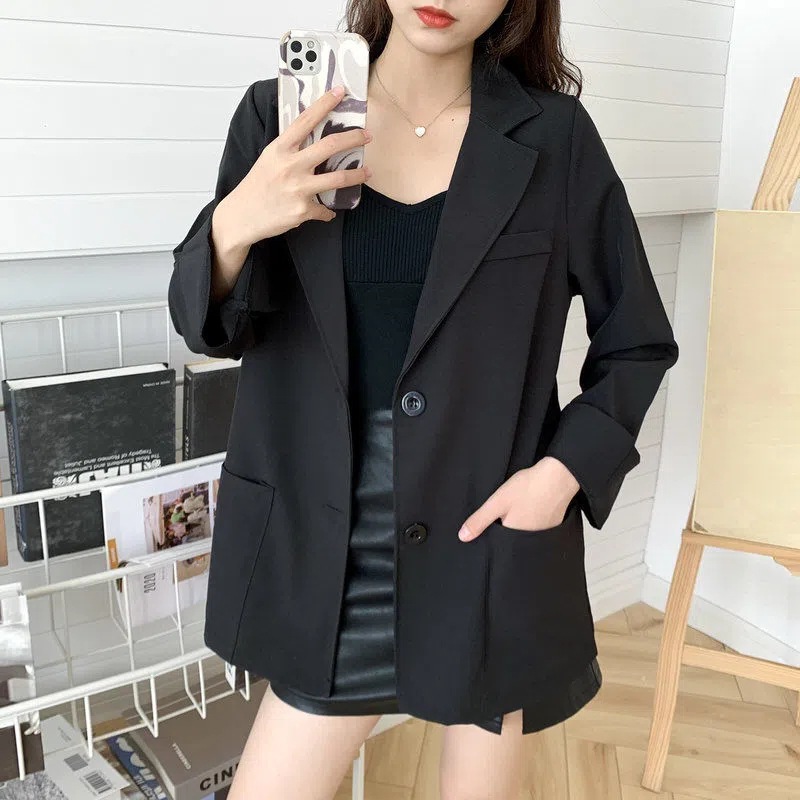N41Chic Female Student Suit Jacket | Black Net Red Design | Perfect for Transitioning Weather