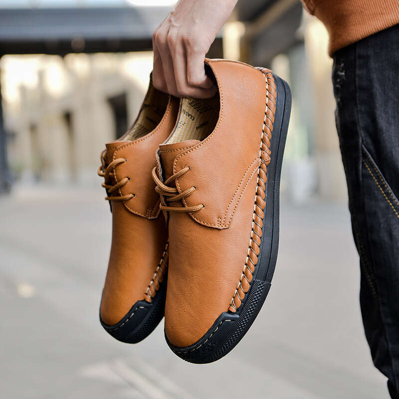 Fashionable low cut lace up flat seasonal new styles for men's casual leather shoes, oversized trendy shoes
