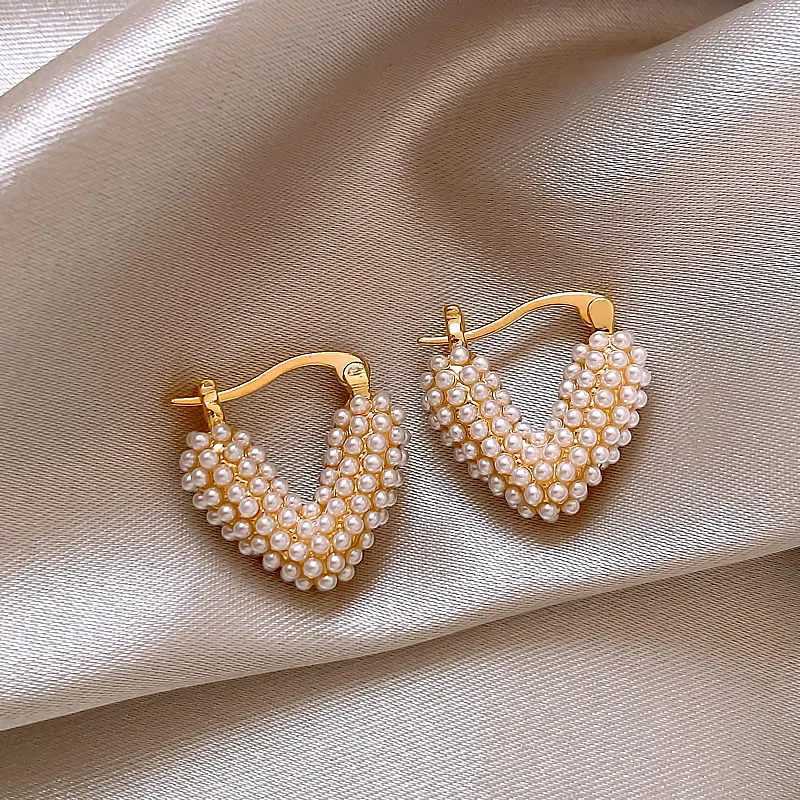 Light Luxury Unique New Design Love Imitation Pearl Earrings For Women Fashion Elegant Metal Jewelry Party Gifts Y250401