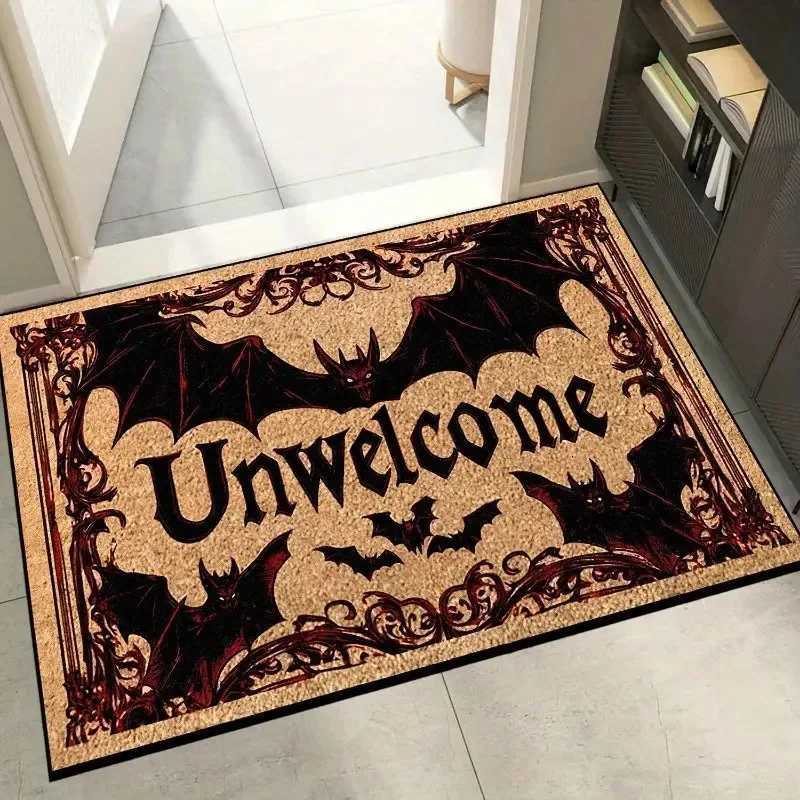 Gothic Bat Unwelcome Text Door Mat Non Slip Rug For Front Door Entryway Halloween Decor Gothic Style Lovers Use C251103