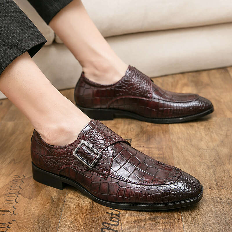 Large size 48 buckle leather for men's business leisure shoes, fashionable and trendy, with one foot slip on lazy shoes