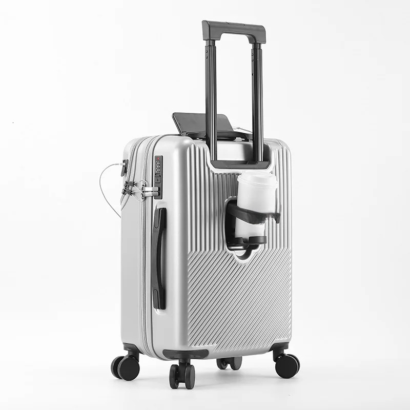 2024 New Durable Lage Sets Suitcase Front Open TSA Lock USB Slient Spinner Wheel Charging Men Carry-On Travel 20/22/24/26
