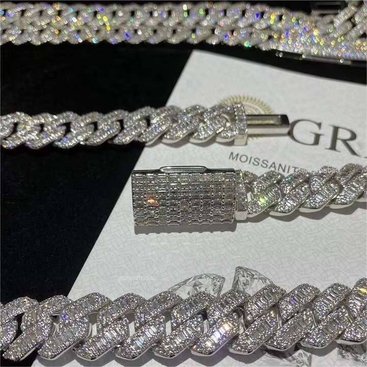 Sterg Sier 14mm Chain VVS Moissanite Dia Cuban k Necklace Hip Hop Jewelry with Iced out Style