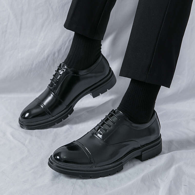 Four season plus size three joint shoes, men's thick soled height increasing business formal casual leather shoes