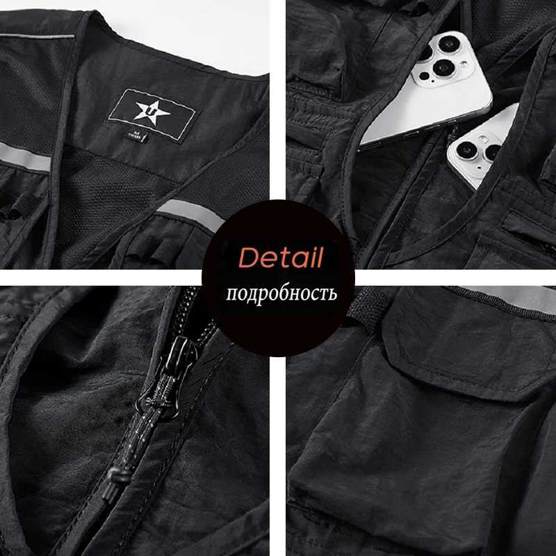 Men Outdoor Leisure Fishing Vest Men New Multi Pocket Hiking Photography Waistcoat Reflective strip design Sleeveless Vest Male X250403