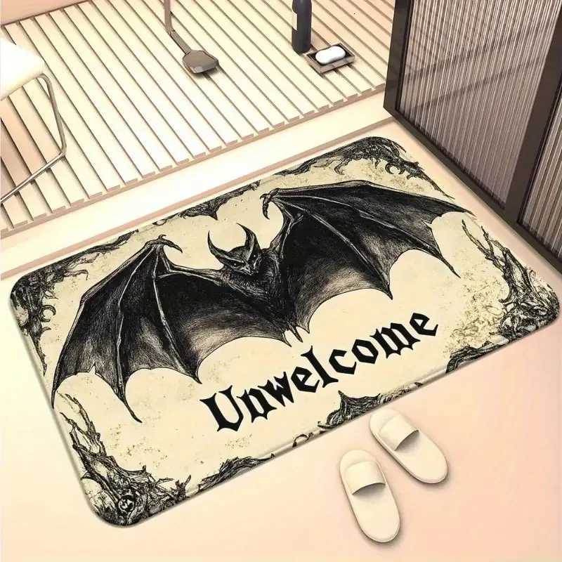 Gothic Bat Unwelcome Text Door Mat Non Slip Rug For Front Door Entryway Halloween Decor Gothic Style Lovers Use C251103