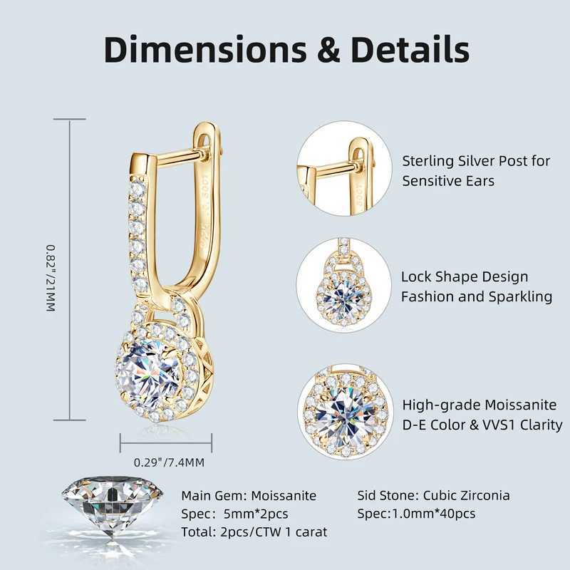 IOGOU Luxury S925 Sier 5mm 0.5ct Moissanite Dangle Hoop Earrings for Wen Real Moissanite Diamond Jewelry Wedding Party GiftC250402