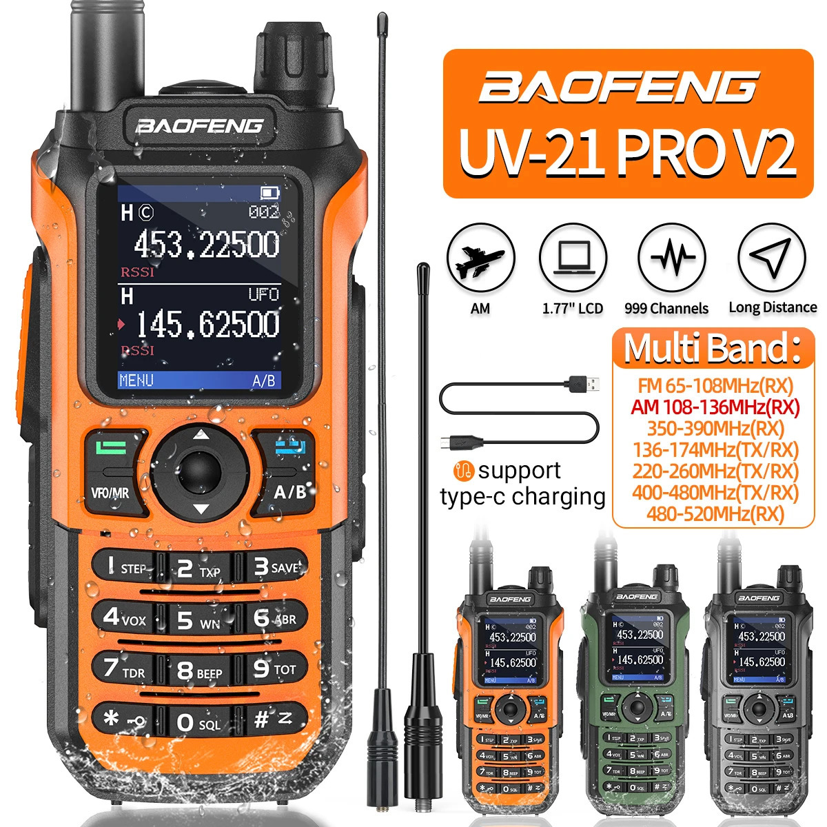 Baofeng UV21 Pro V2 Air Band Walkie Talkie Wireless Copy Frequency AM TypeC Long Range Upgrade UV5R Ham Radio 251103