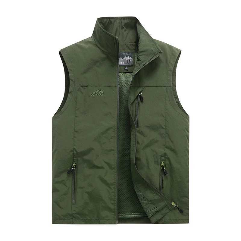 Mens Outdoor Tooling Vest Fashion Peak Embroidered Waterproof Multi-Pocket Hiking Fishing Vest Mens Sleeveless Jacket M-6XL X250403