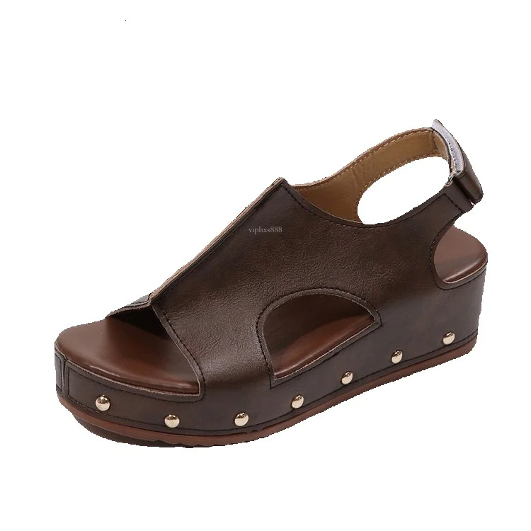 New designer sandals with free shipping Summer New Sponge Cake Thick Slope Heel Women's Velcro Large Rivet Flat Bottom Fish Mouth Sandals