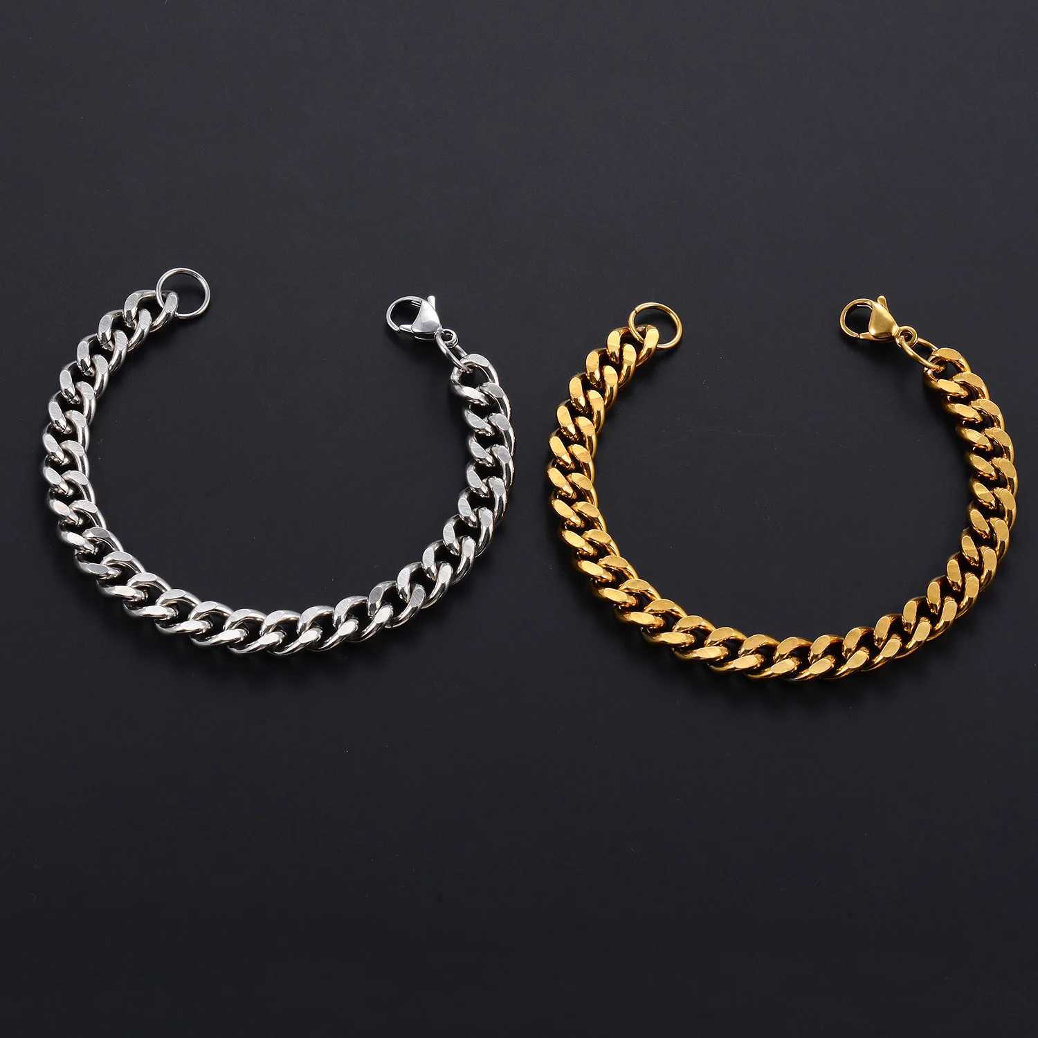 Cuban Chain Mens Bracelet Classic Stainless Steel Bracelet Gold/Silver Punk Heavy duty Mens Jewelry Y250329