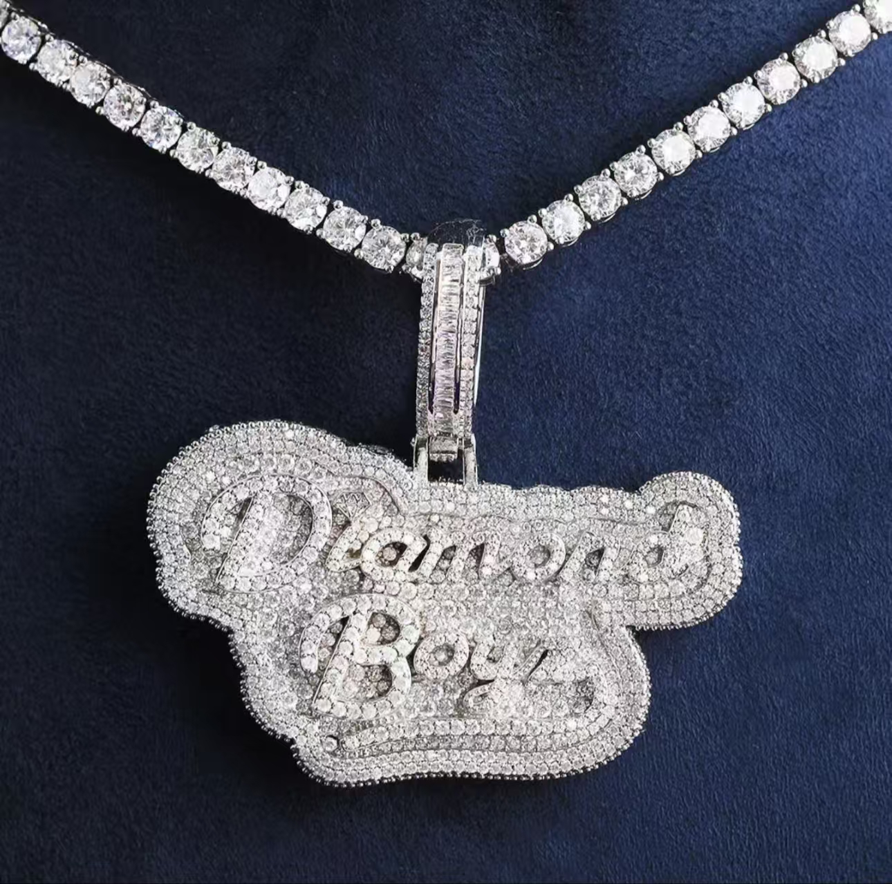 Designer Moissanite Dia Necklace for Mens Cuban Chain Pendant Custom 4 Inches Iced Out 3d Sier Initial Vvs k Hip Hop Jewelry Men Gift Fashion Olc0