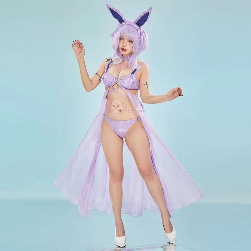Anime Umbreon Espeon Cosplay Costumes Women's Kawaii Sexy Bikini Set Swimsuit Dress With Headband Bathing Suit Halloween Clothes Cosplay