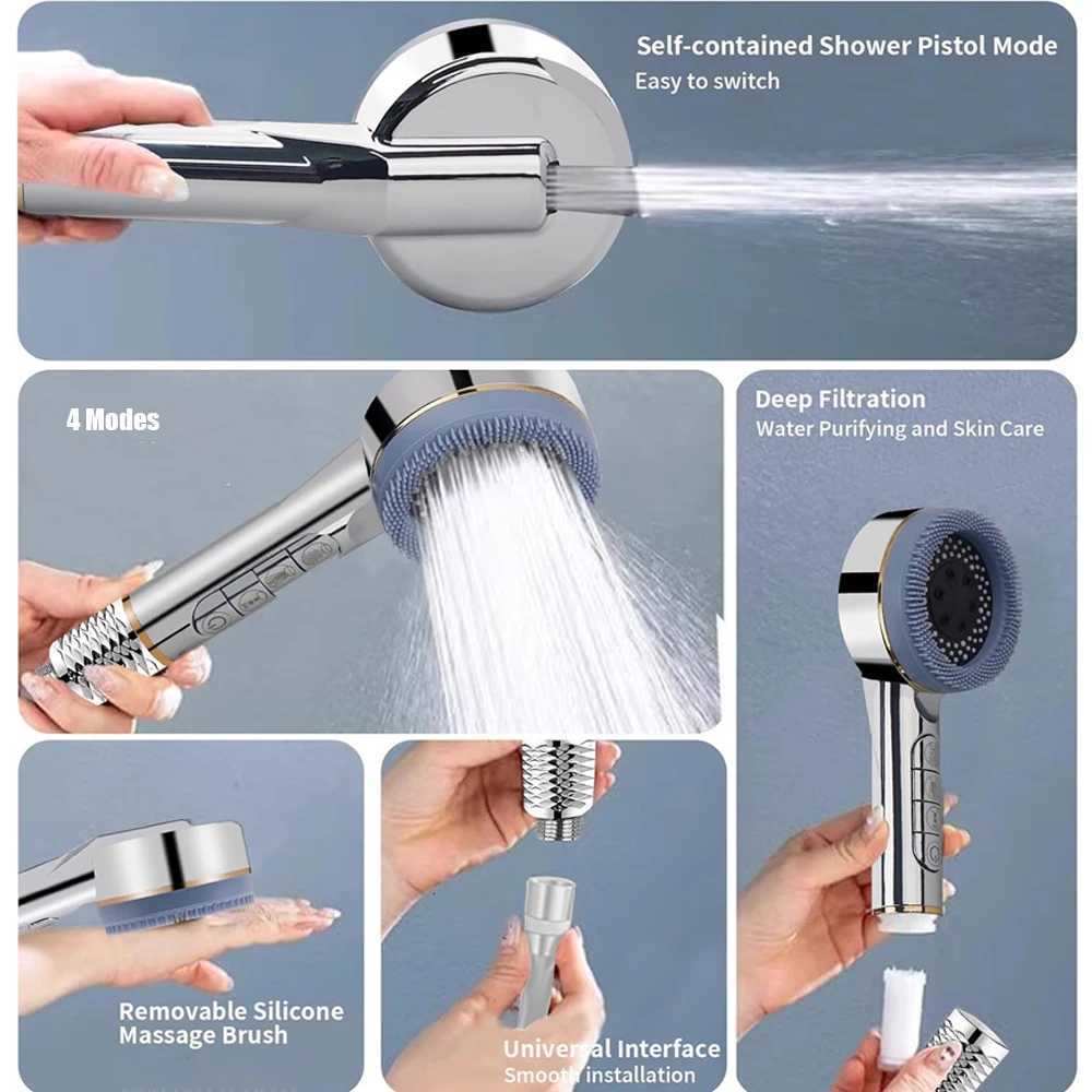 4 Mode High Pressure Shower Pressuri Water Massage Shower with Filter Handheld Shower Mixer Bathro Accessories Y251103