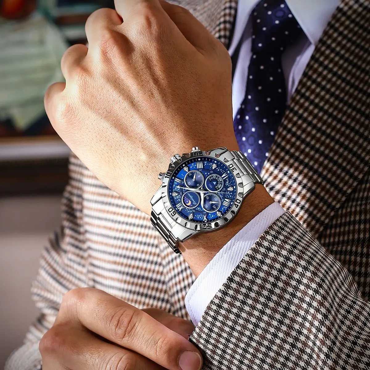 POEDAGAR Luxury Watch for Man Quartz Sports Men Watch Waterproof Luminous Stainless Steel Chronograph Mens Watches Clock RelojW251104