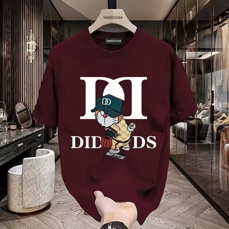 2025 Summer New Short sleeved Men's Fashion Brand Ins Printed Casual Cartoon Round Neck Loose and Versatile White Top