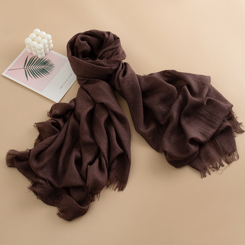 K734 2025 Spring and Summer New Beach Shawl Solid Color Thin Scarf Travel Sunshade Korean Style Atmosphere Long Scarf Silk Scarf
