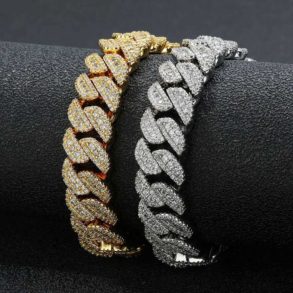 14mm Cuban Link Chain Bracelet Hip Hop Jewelry 18K Gold Plated Brass Zircon Diamond Ice Cuban Bracelet Mens Gift Y250329