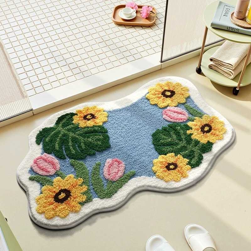 Floral Tufting Bathroom Mat Soft Irregular Tufted Bedroom Carpet Bedside Rug Floor Non Slip Tidy Pad Aesthetic Home Decor C251103