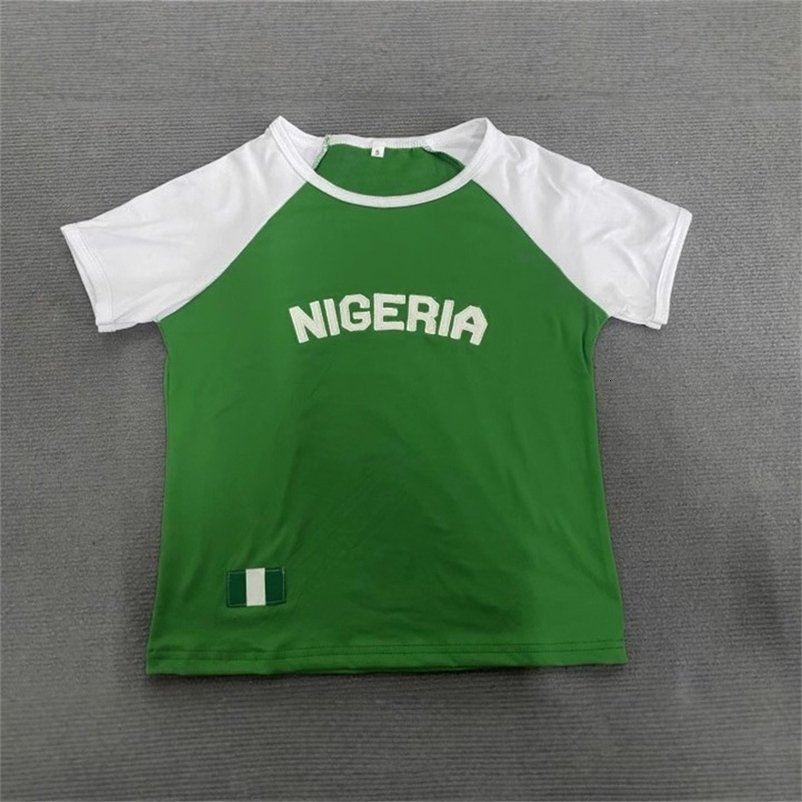 2025 Summer y2k Leisure Color Blocked Embroidered Nigeria Letter Green T-shirt trend Crop Top EMO 250402