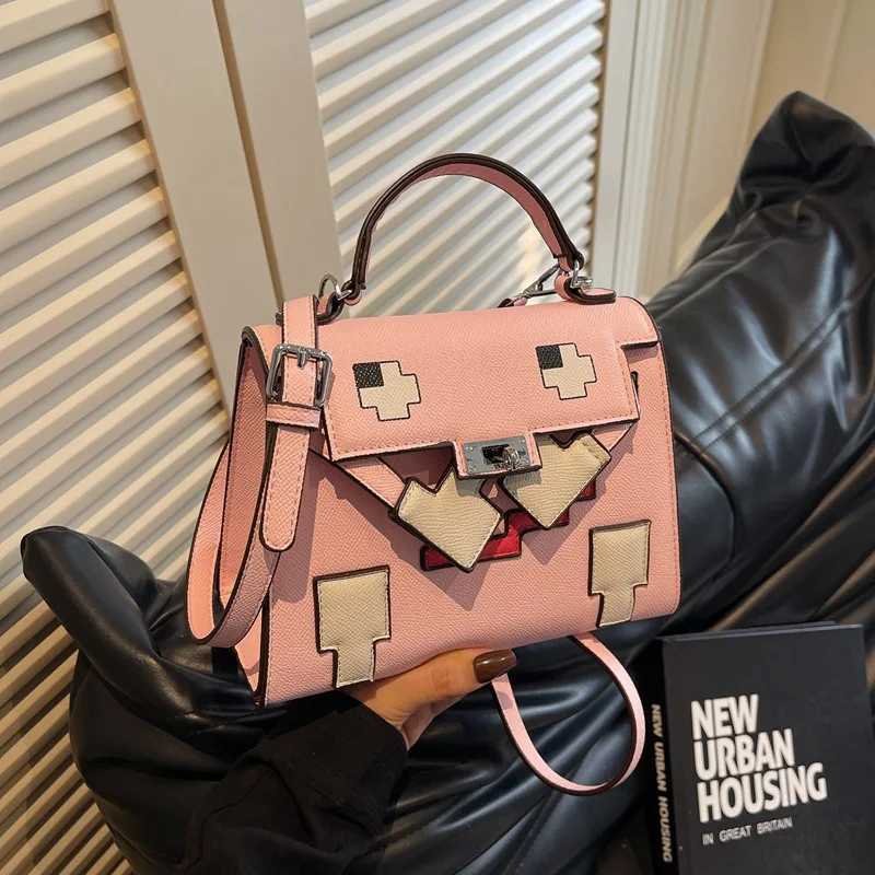 2025 new platinum bag high-end splicing portable womens bag shoulder small square bag versatile doll niche bagC250401