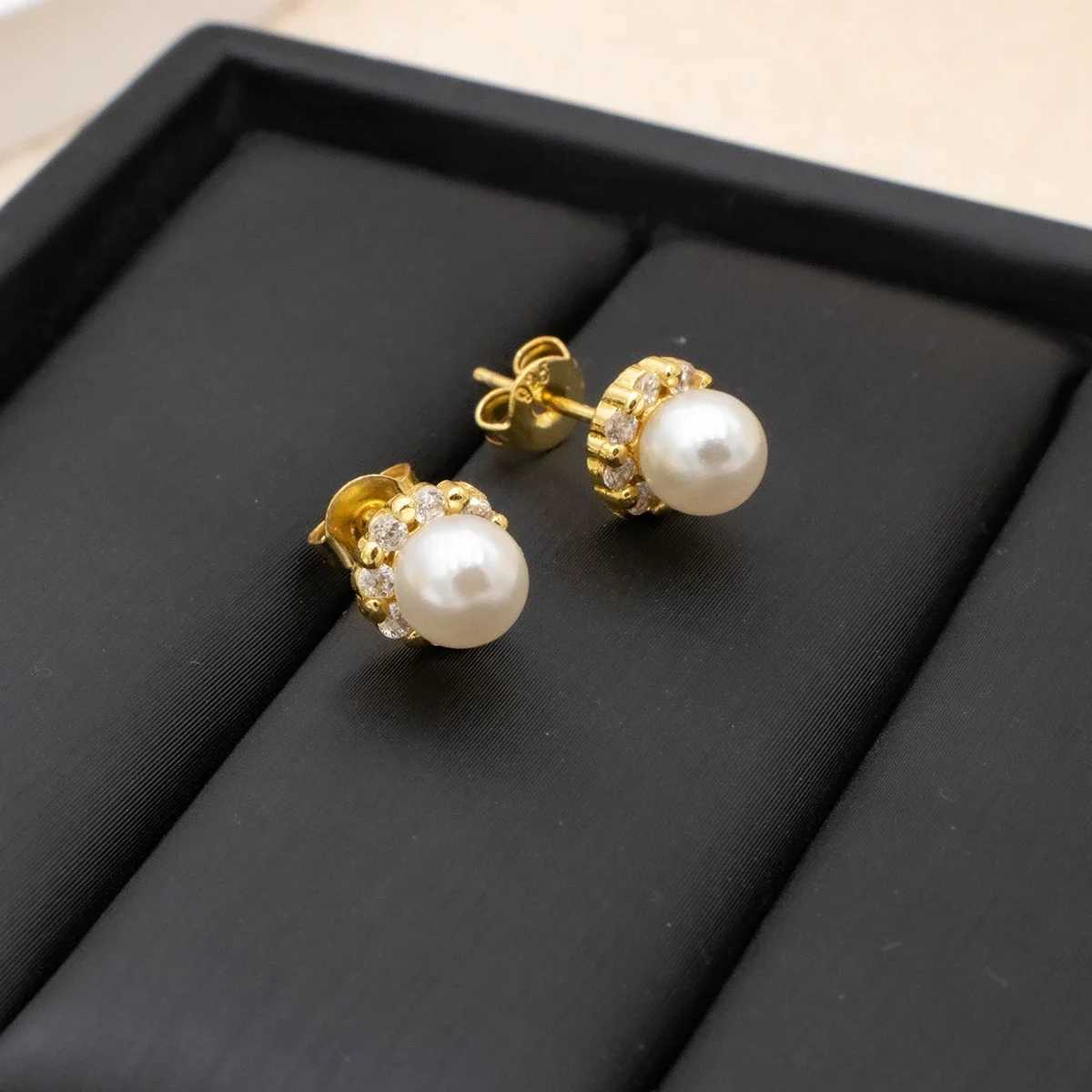 New Summer Collection Pearls Stud Earrings Gold Color Jewelry for Women Zircon Earrings with Hypoallergenic Boho Style Gift C251103