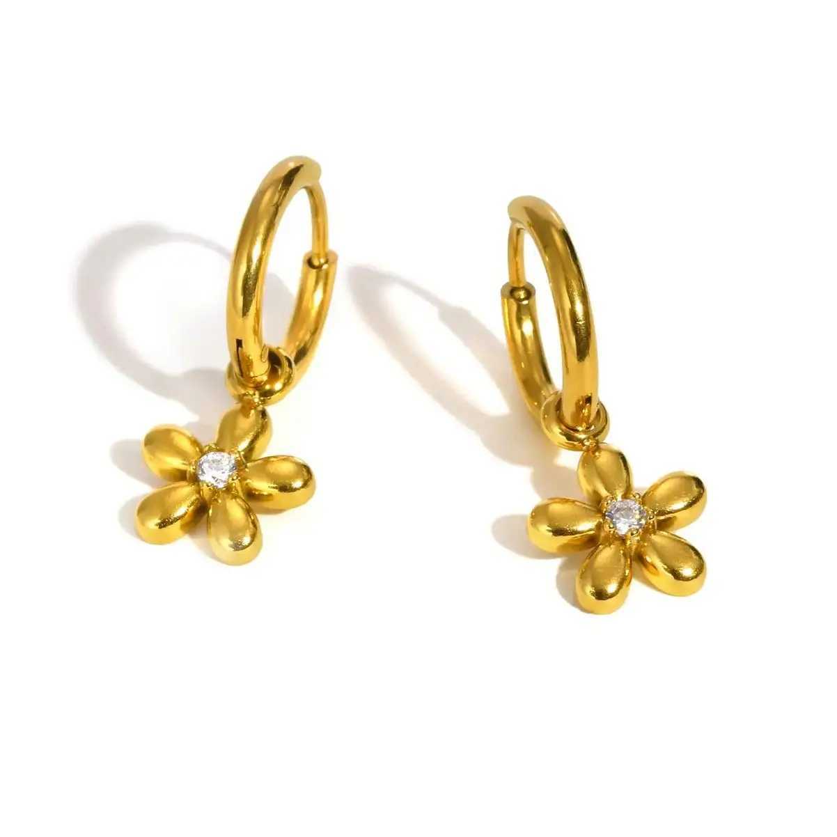 Exquisite Zircon Flower Hoop Earrings for WomenGold Color Stainless Steel EarringsFashion Jewelry Gift C251103