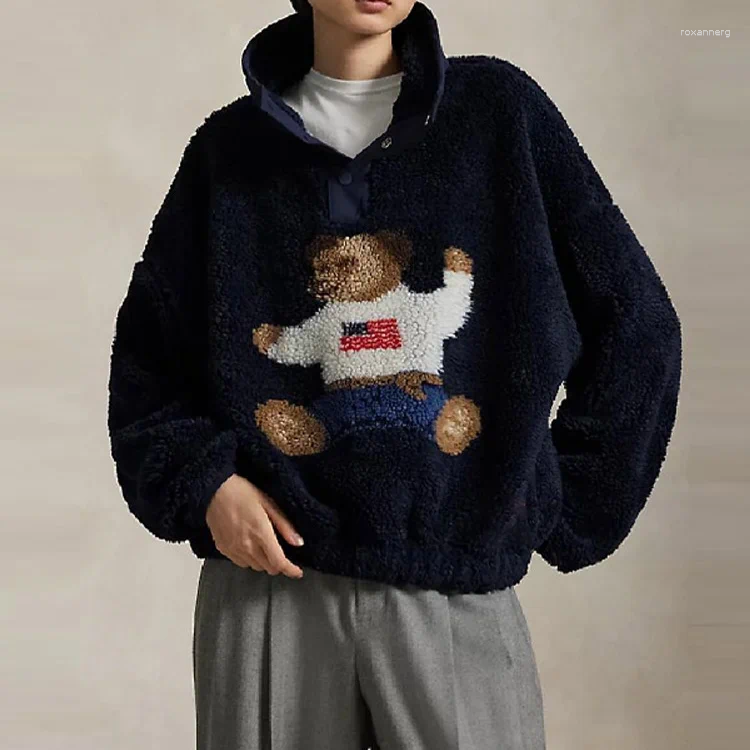 Women's Jackets Autumn Winter Soft Cartoon Bear Lamb Jacket For Women Stand Neck Long Sleeve Loose Coat 2025 Lady Warm Thick Outwears