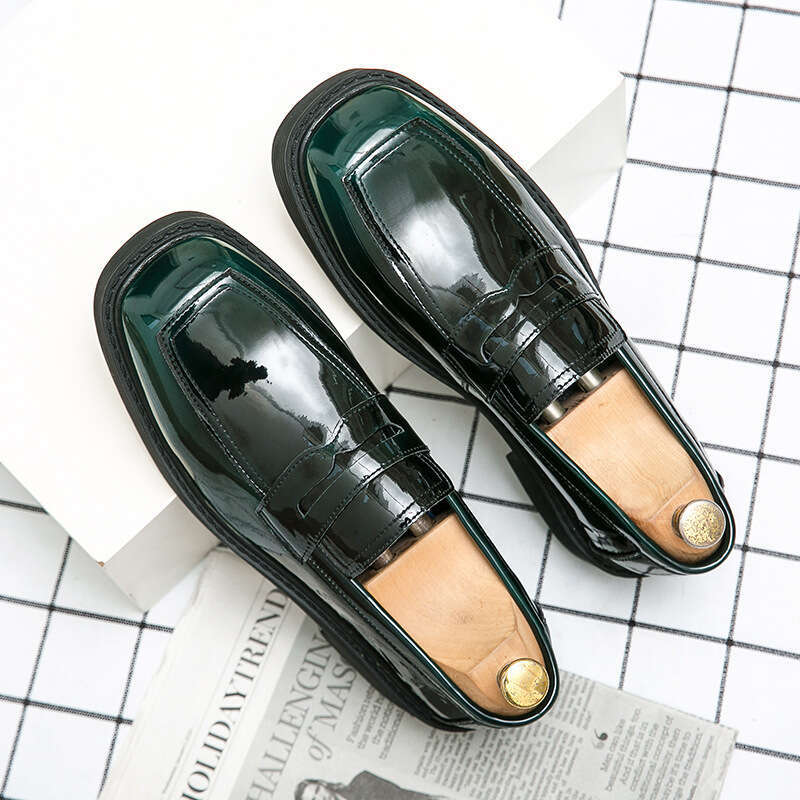 2024 Men's Large Size New Casual Leather Fashion British Style Business Dress Shoes Set Foot Square