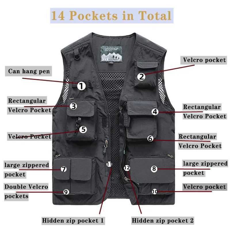 7XL 14 Pockets Summer New Men US Tactical Hiking Fishing Vest Man Photographer Waistcoat Mesh Cargo Sleeveless Jacket Tool Vest X2504031