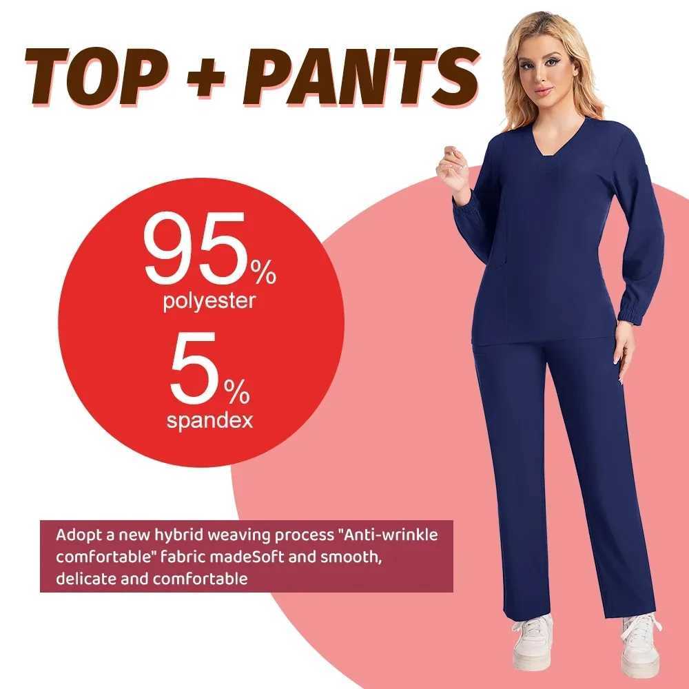 Long sleeves Scrubs Medical Scrub Soft Breathable Jogger Pants Set Surgical Uniforms Woman NursingClinical Doctor Workwear J251103