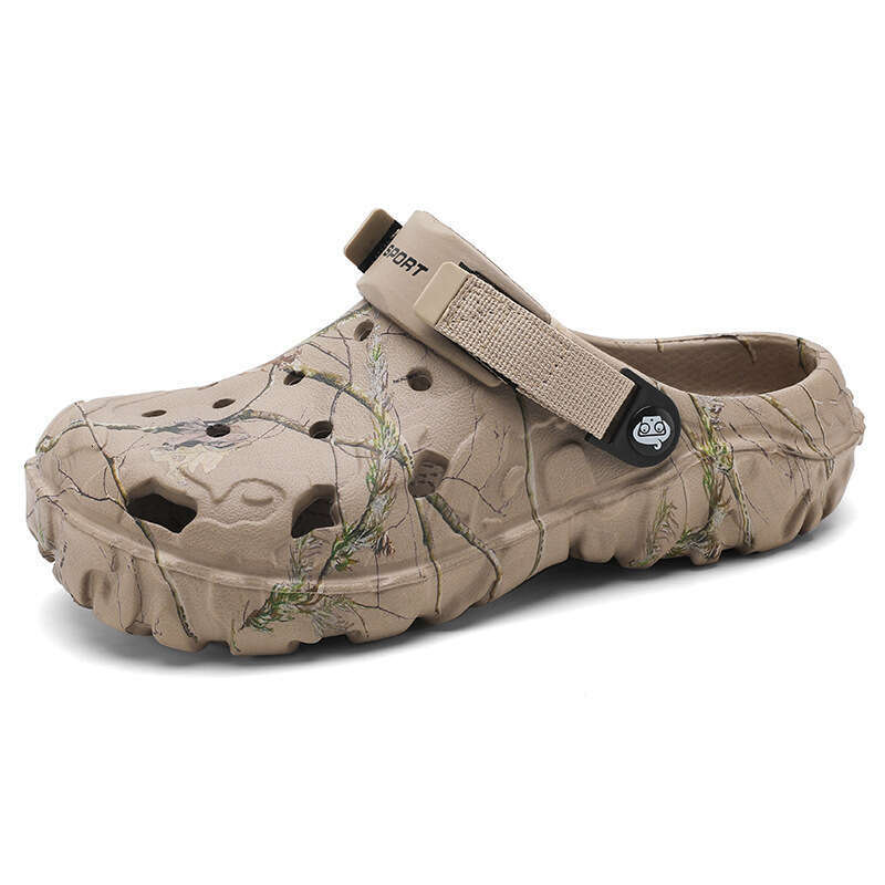 Men's summer travel hollowed out beach shoes in large size, breathable thick soled, perforated shoes, two on, with toe caps, casual sandals